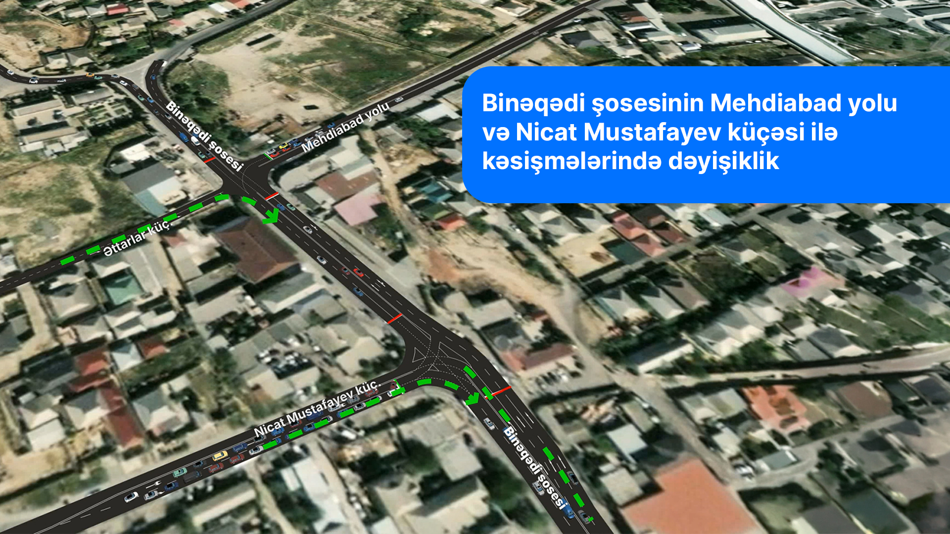 Binəqədi şosesinin Mehdiabad yolu və Nicat Mustafayev küçəsi ilə kəsişmələrində yol hərəkətinin təşkilində dəyişiklik olunur