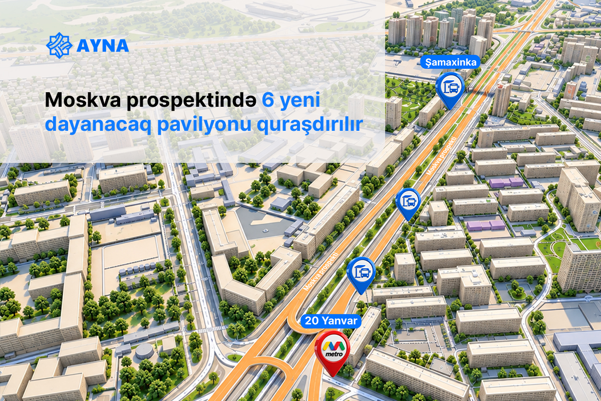 Moskva prospektində 6 yeni dayanacaq pavilyonu quraşdırılır